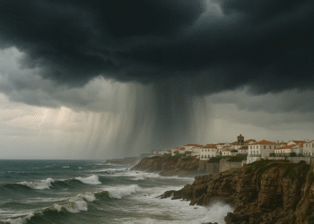 Passagem de superfície frontal fria traz chuva forte, trovoadas e vento intenso a Portugal continental