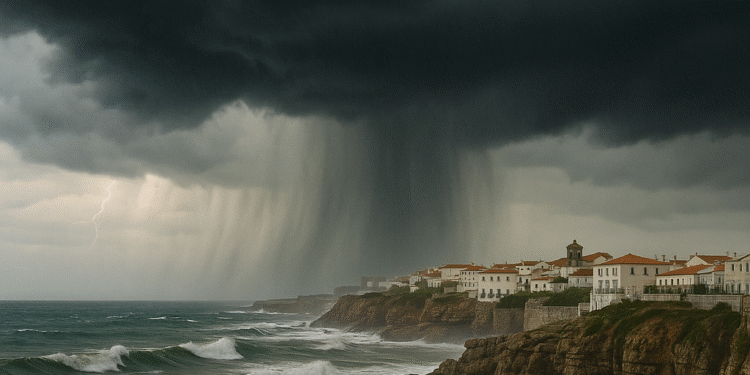 Passagem de superfície frontal fria traz chuva forte, trovoadas e vento intenso a Portugal continental